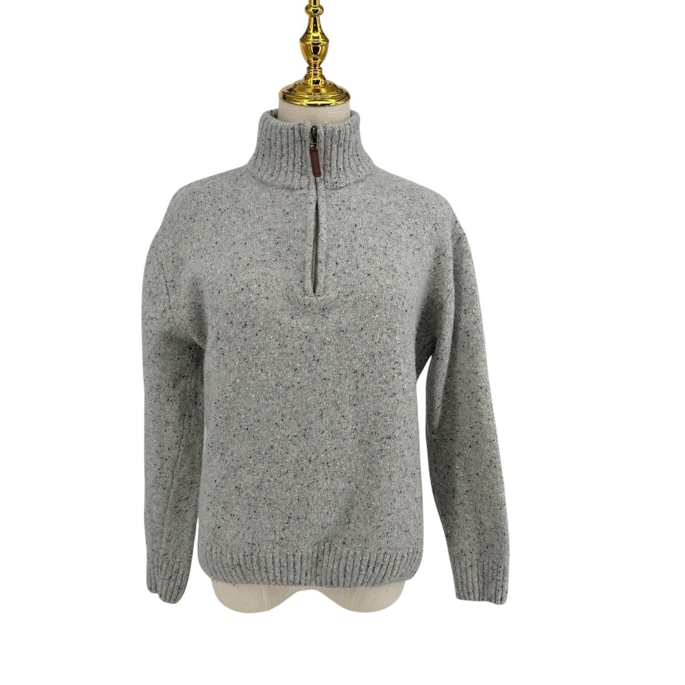 Aran Sweater Market Quarter Zip Sweater Women S Grey Wool Donegal Tweed Pullover